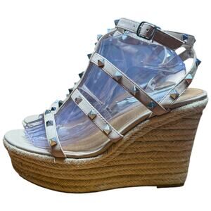 STEVE MADDEN Women's 10M Strappy Studded Cage.Espadrille Wedge Sandals